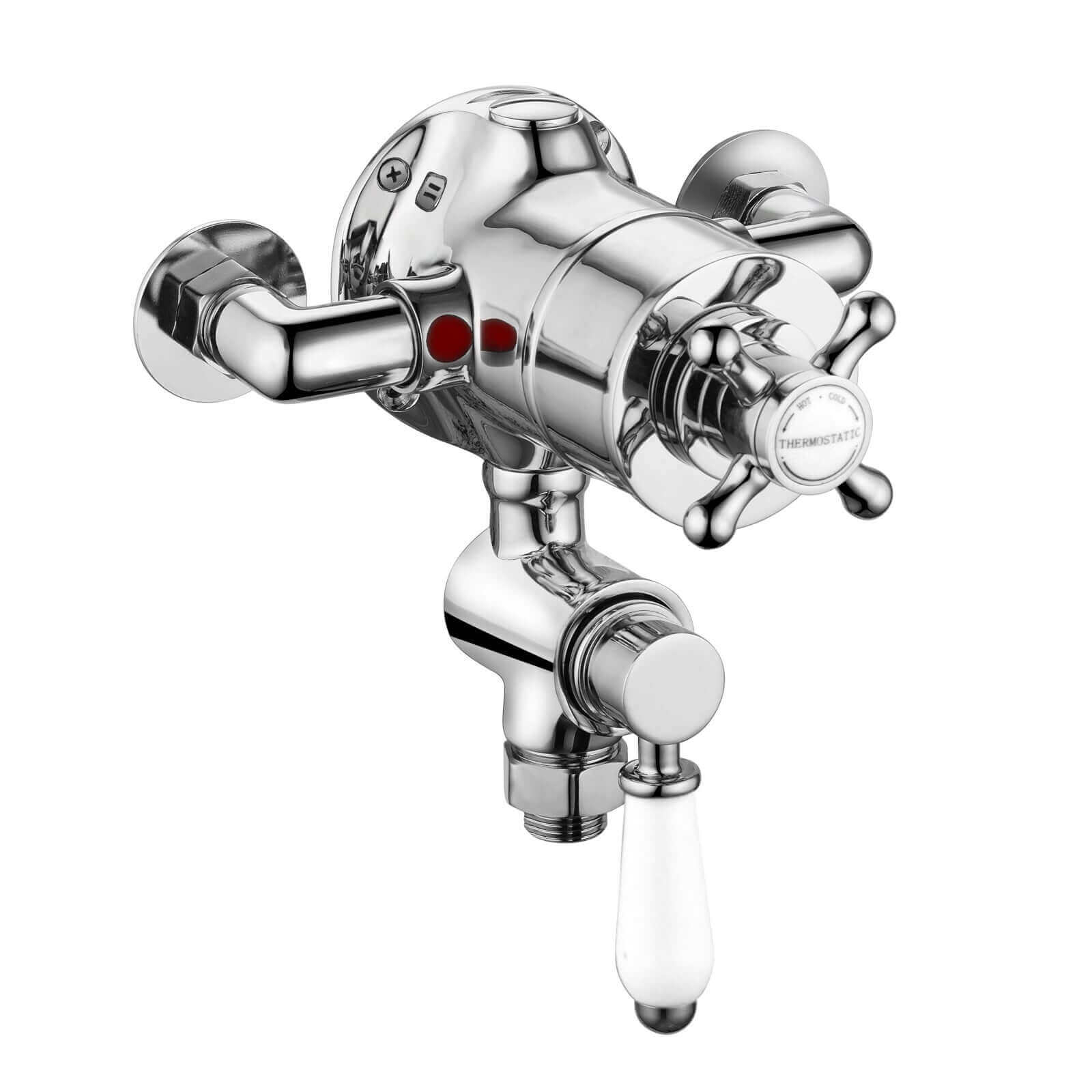 Buy Downton traditional exposed twin thermostatic shower valve bottom 1/2" outlet - chrome & white Online UK | HOUSE OF ENKI